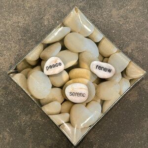 Glass dish with inscribed inspirational stones